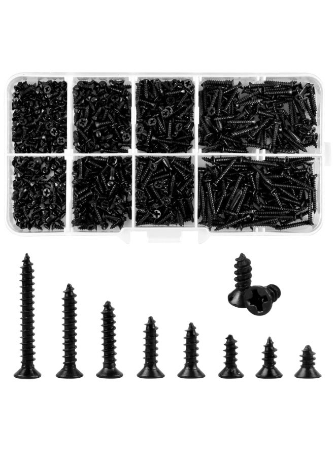 VIUAUAX 800 Pcs M2 Self Tapping Screw Kit Small Black Carbon Steel Self Drilling Screws Tiny Wood Screw Flat Countersunk Cross Head Screws Assortment Set for Wood Soft Metal Plastic 4/5/6/7/8/10/12/16 mm - Image 1
